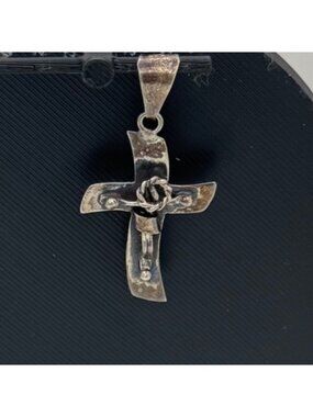 Vintage Mexican Taxco Modernist Sterling Silver 925 Crucifix Cross Pendant Art
